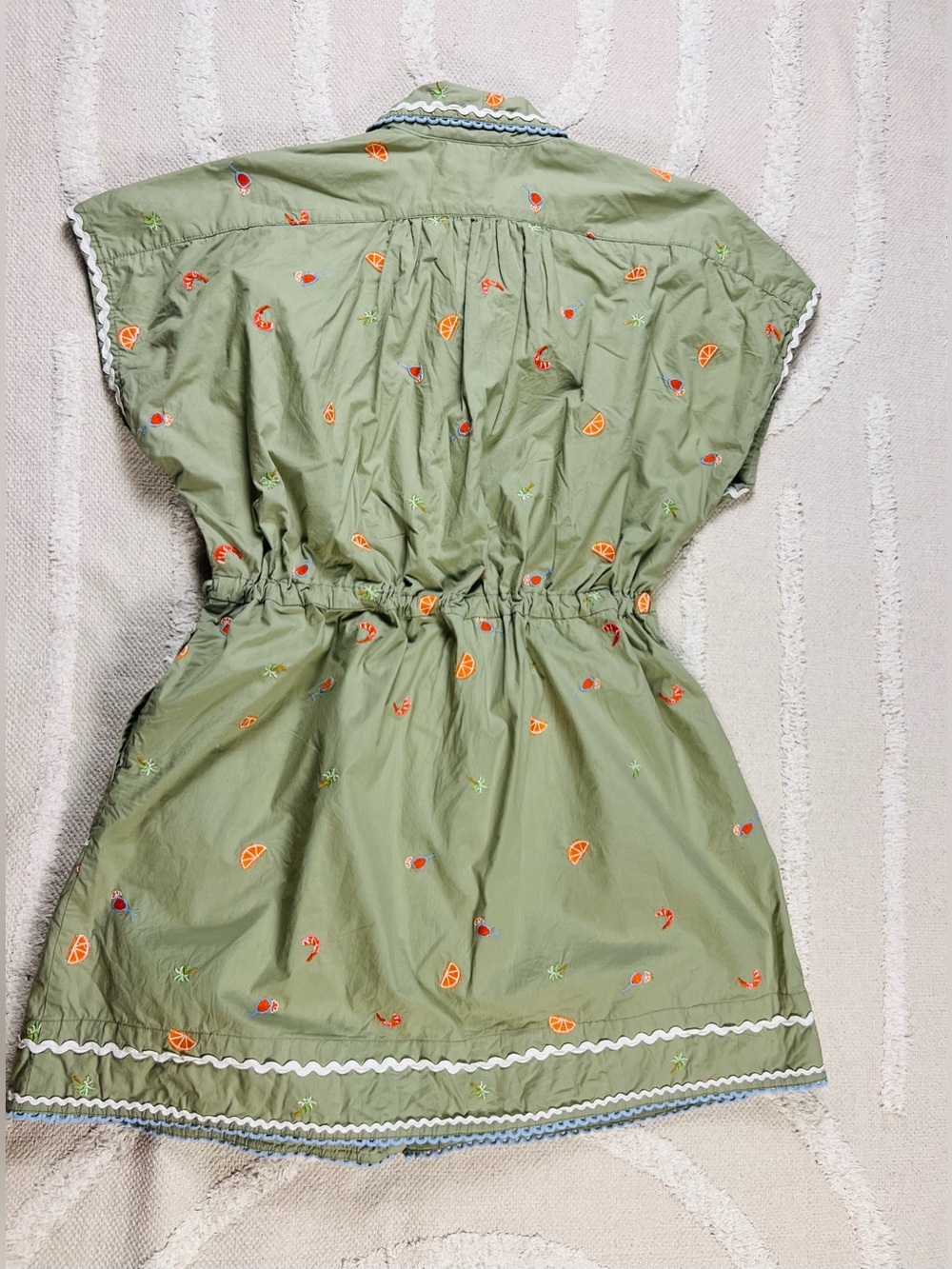 Roller Rabbit Ocaso Ellyott Dress – Olive Embroidered Shirt Dress –100% Cotton L - Picture 2 of 15